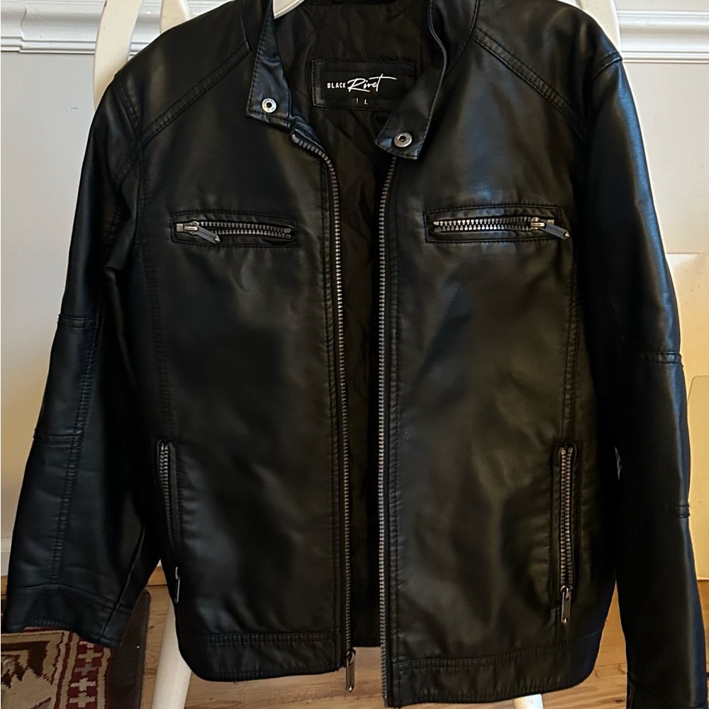 Boys Black Rivet Faux Leather Jacket